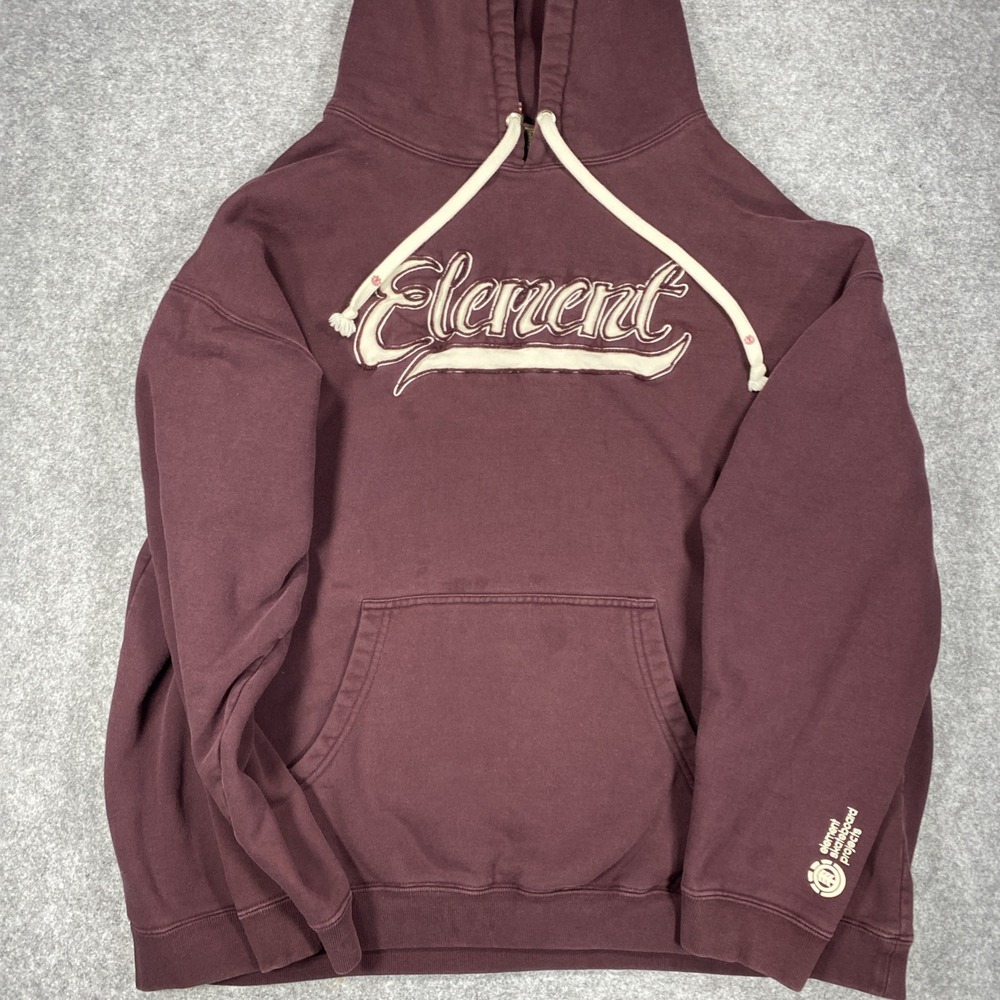 Vintage 90's Element Skateboards Hoodie L Sweatshirt Brown Faded Skater Baggy ~